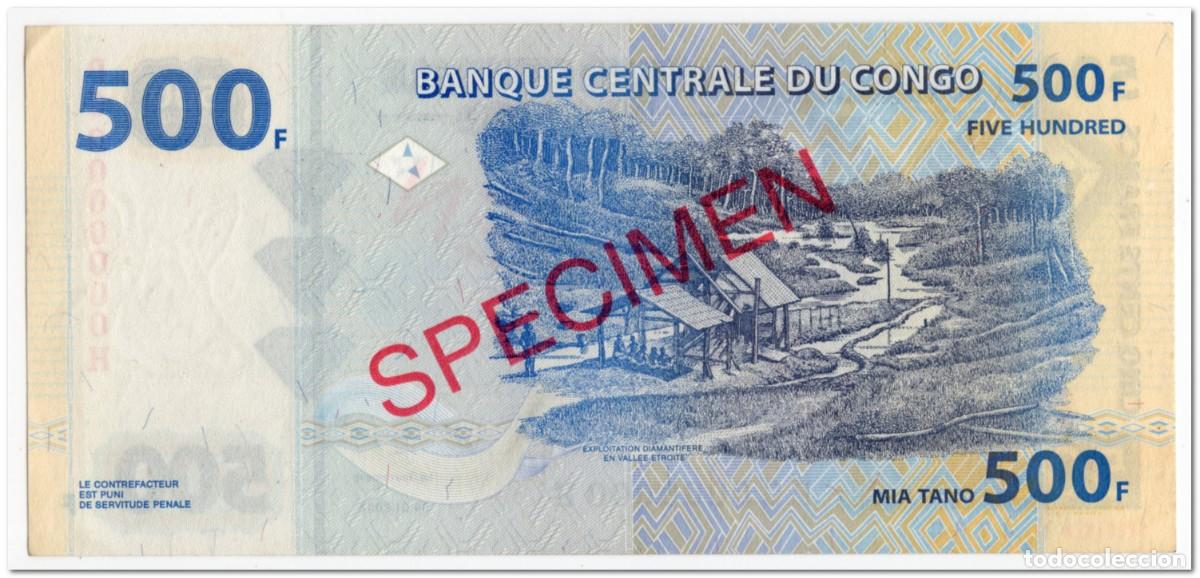 Billetes extranjeros: CONGO,500 FRANCS,2002,P.96B,SPECIMEN,AU - Foto 2