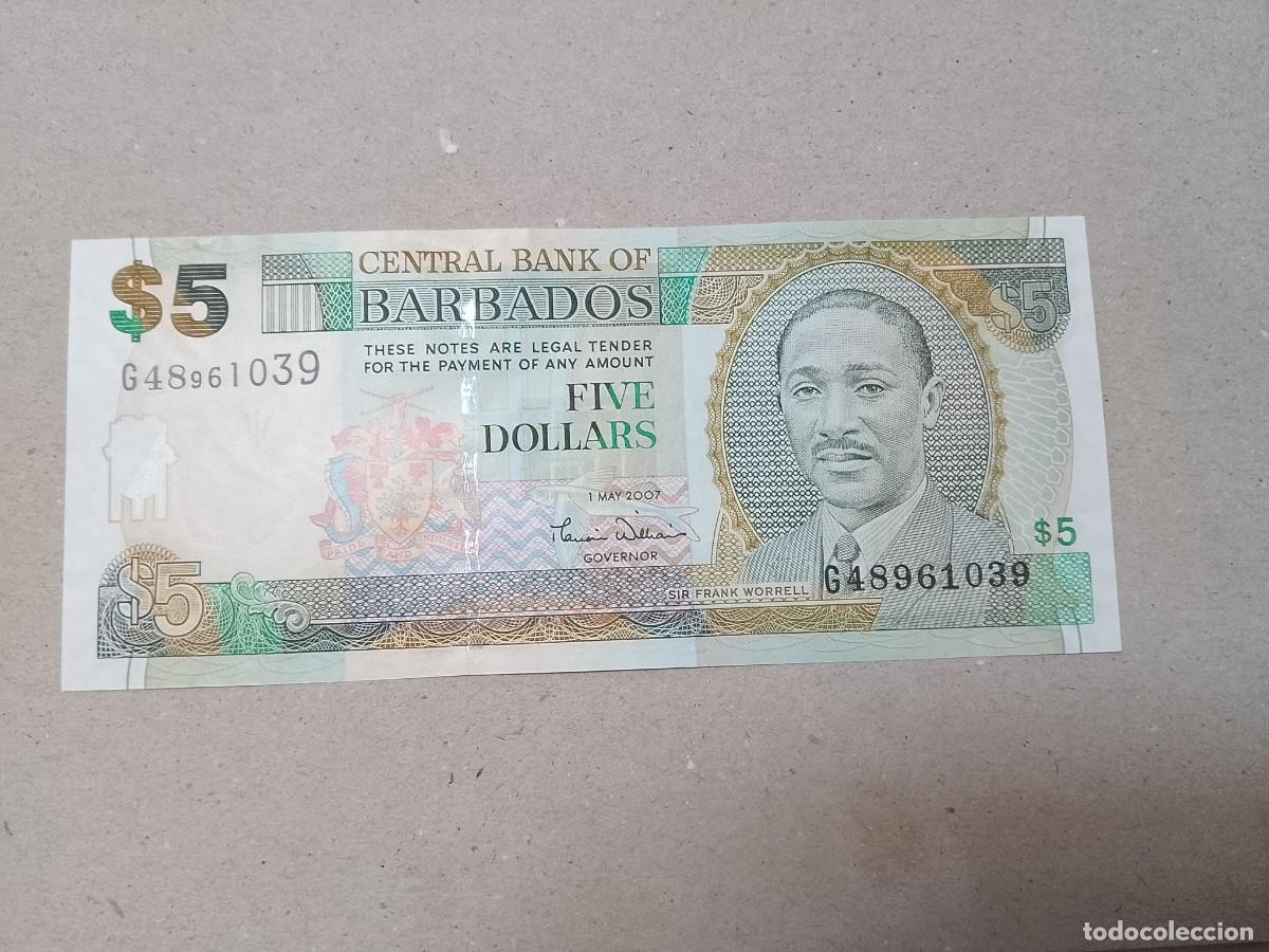 Billetes extranjeros: Billete Barbados, 5 dolares, a&ntilde;o 2007, UNC - Foto 2