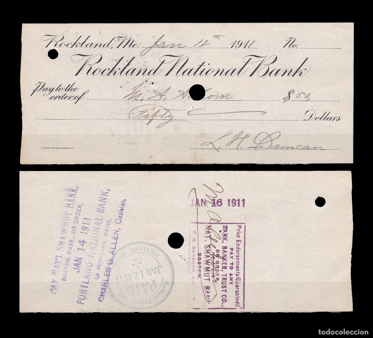 Billetes extranjeros: ESTADOS UNIDOS - CHEQUE DE 1911 - Foto 1