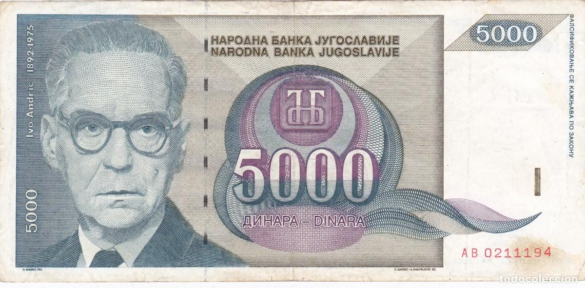 Billetes extranjeros: YUGOSLAVIA - 5000 DINARES DE 1992 - Foto 1
