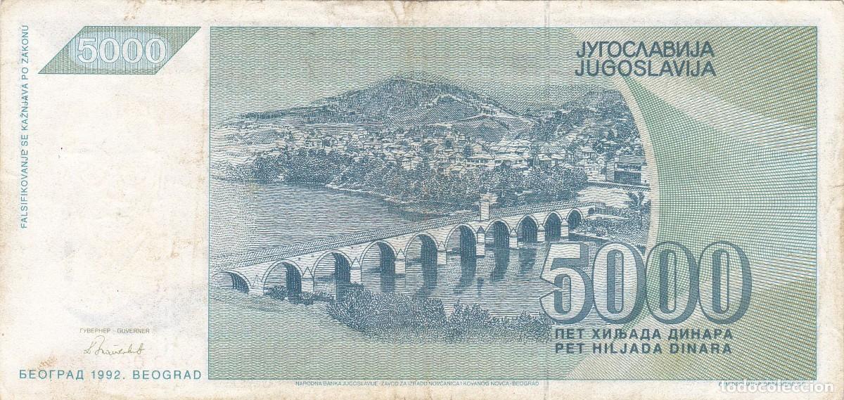 Billetes extranjeros: YUGOSLAVIA - 5000 DINARES DE 1992 - Foto 2