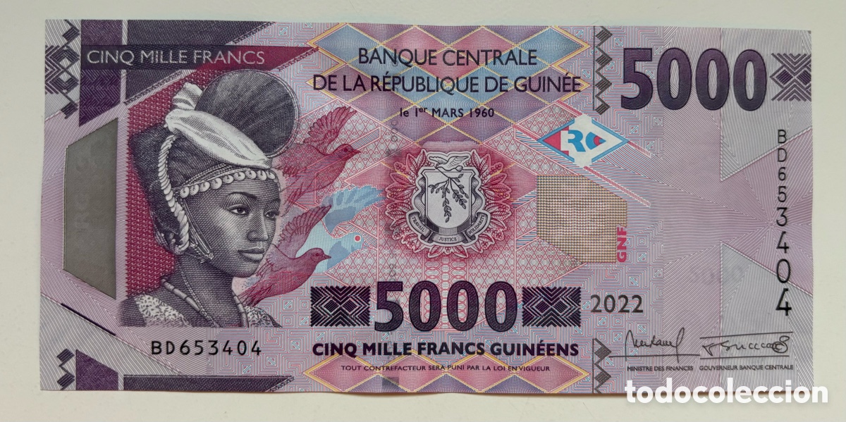 Billetes extranjeros: Billete GUINEA 5000 Francos 2022 - Foto 1