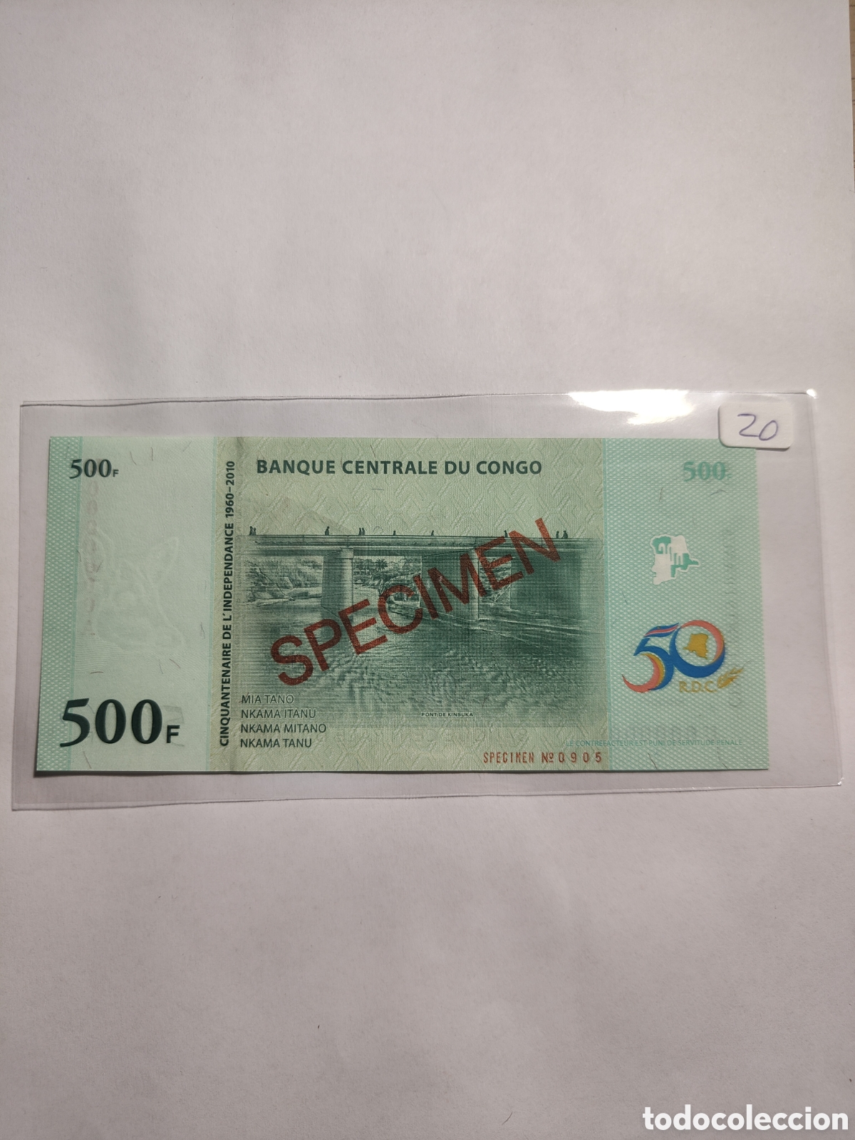 Billetes extranjeros: 50 Francs Congo SC. Specimen. 2010 - Foto 1