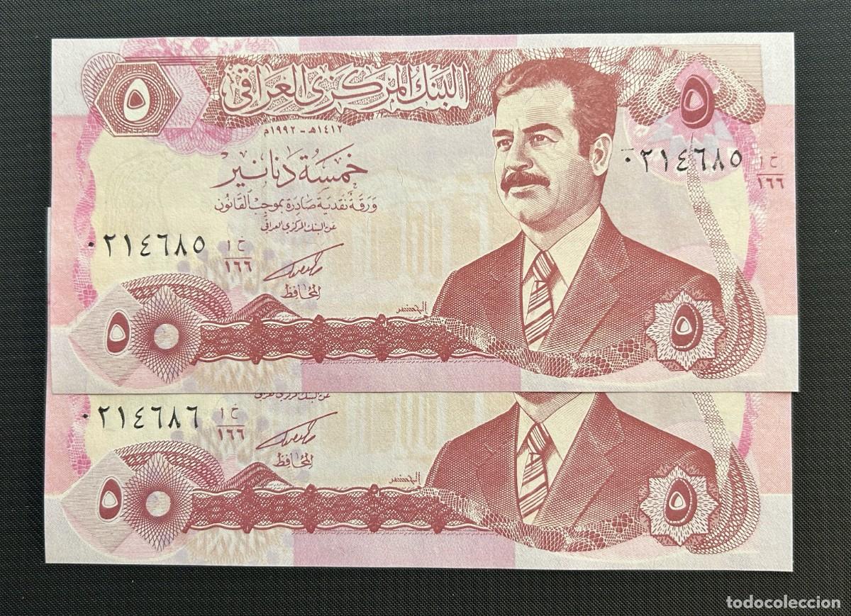 Billets internationaux: 5 DINARES 1992 IRAQ. P# 80. SC / UNC. PAREJA
