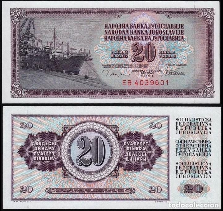 Billetes extranjeros: Billete YUGOSLAVIA 20 Dinara 1978 SC - Foto 1