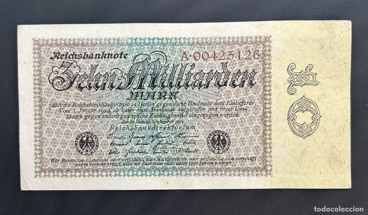 Billets internationaux: 10 MIL MILLONES (MILLIARDEN) MARCOS 1923 ALEMANIA P# 116A