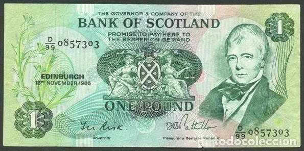 Billets internationaux: ESCOCIA. Bank of Scotland. 1 pound 18.11. 1986. Pick 111f. Ver firmas.