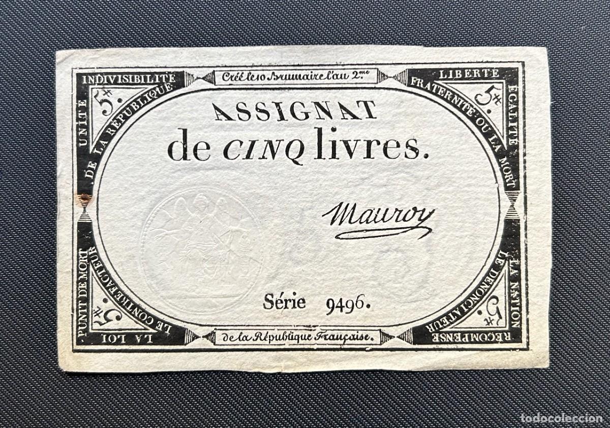 Banconote internazionali: 5 LIBRAS 31.10.1793 FRANCIA. P# A76. FIRMA MAUROY