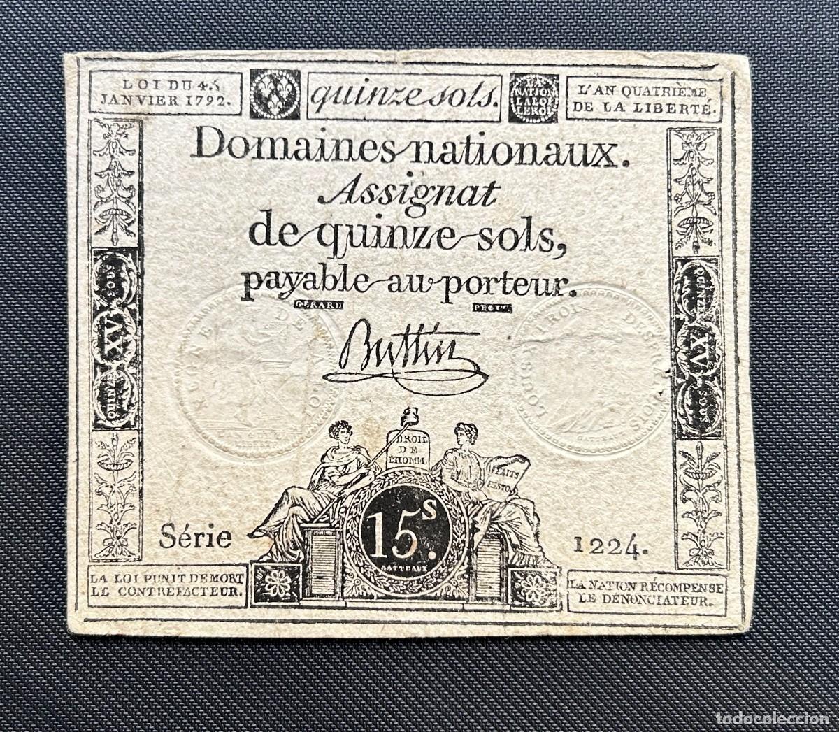 Banconote internazionali: 15 SOLS 1792 FRANCIA. P# A54. FIRMA BUTTIN