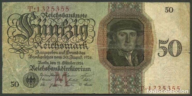 Billetes extranjeros: ALEMANIA. 50 reichsmark 1924. Pick 177. Serie T.
