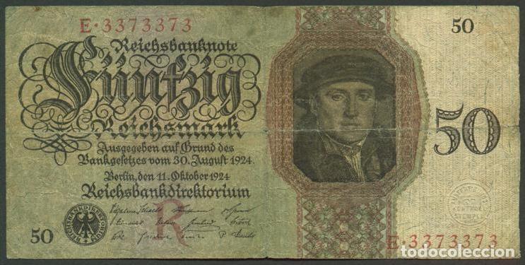 Billetes extranjeros: ALEMANIA. 50 reichsmark 1924. Pick 177. Serie E.