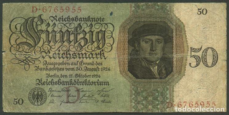 Billetes extranjeros: ALEMANIA. 50 reichsmark 1924. Pick 177. Serie D.