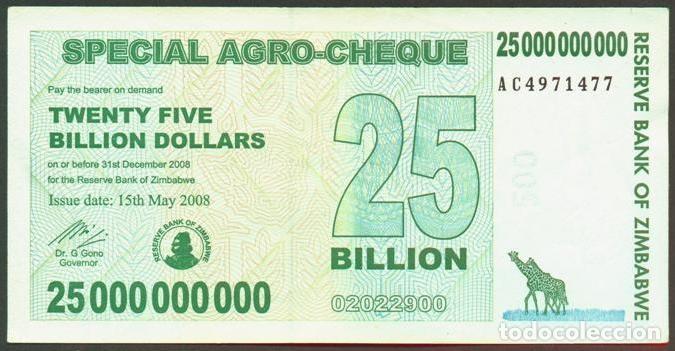 Billets internationaux: ZIMBABWE. 25 billiones de dolares 2008. Pick 62.