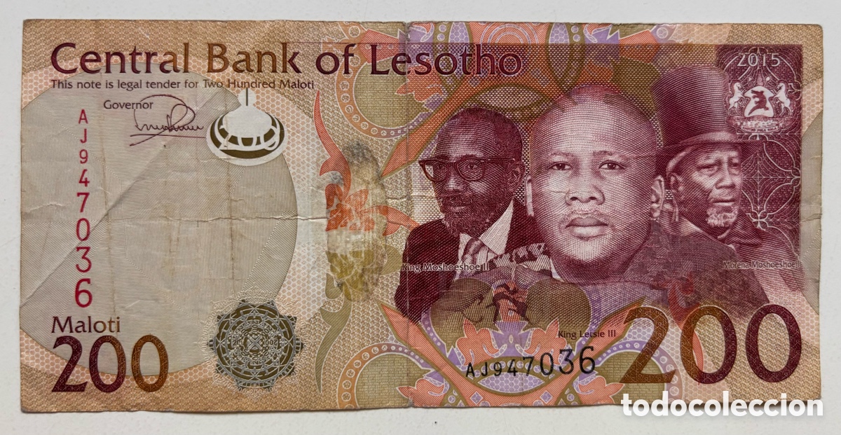 Billetes extranjeros: Billete LESOTHO 200 Maloti 2015 - Foto 1