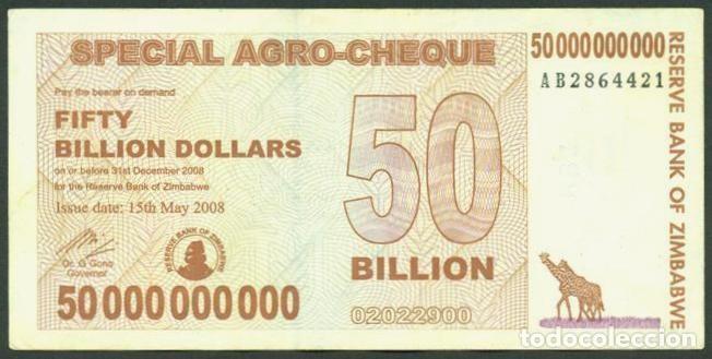 Billets internationaux: ZIMBABWE. 50 billiones de dolares 2008. Pick 63.