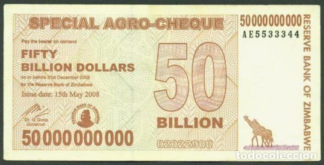 Billets internationaux: ZIMBABWE. 50 billiones de dolares 2008. Pick 63.