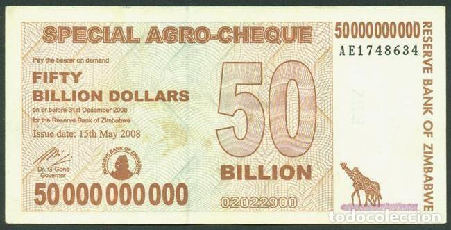Billets internationaux: ZIMBABWE. 50 billiones de dolares 2008. Pick 63.