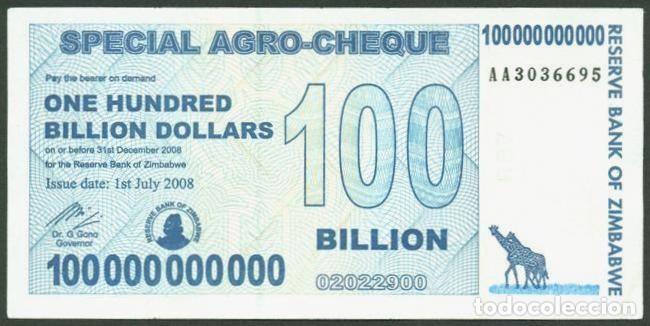 Billets internationaux: ZIMBABWE. 100 billiones de dolares 2008. Pick 64.