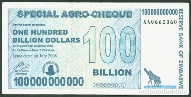 Billets internationaux: ZIMBABWE. 100 billiones de dolares 2008. Pick 64.