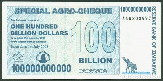 Billets internationaux: ZIMBABWE. 100 billiones de dolares 2008. Pick 64.