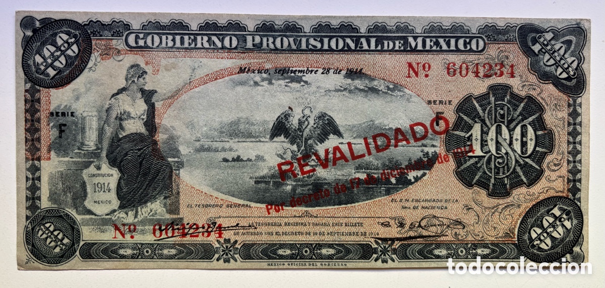 Billetes extranjeros: Billete MEXICO 100 Pesos 1914. Gobierno Provisional