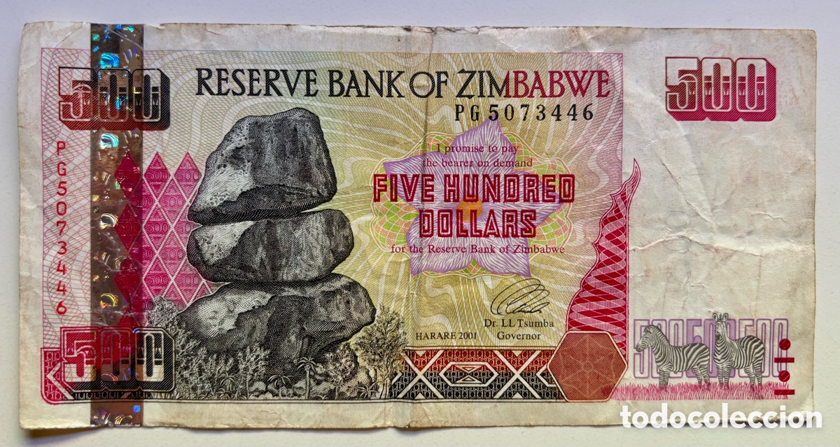 Banconote internazionali: Billete ZIMBABWE 500 Dolares 2001