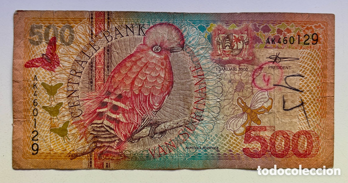 Billets internationaux: Billete SURINAME 500 Gulden 2000. Tinta. Surinam