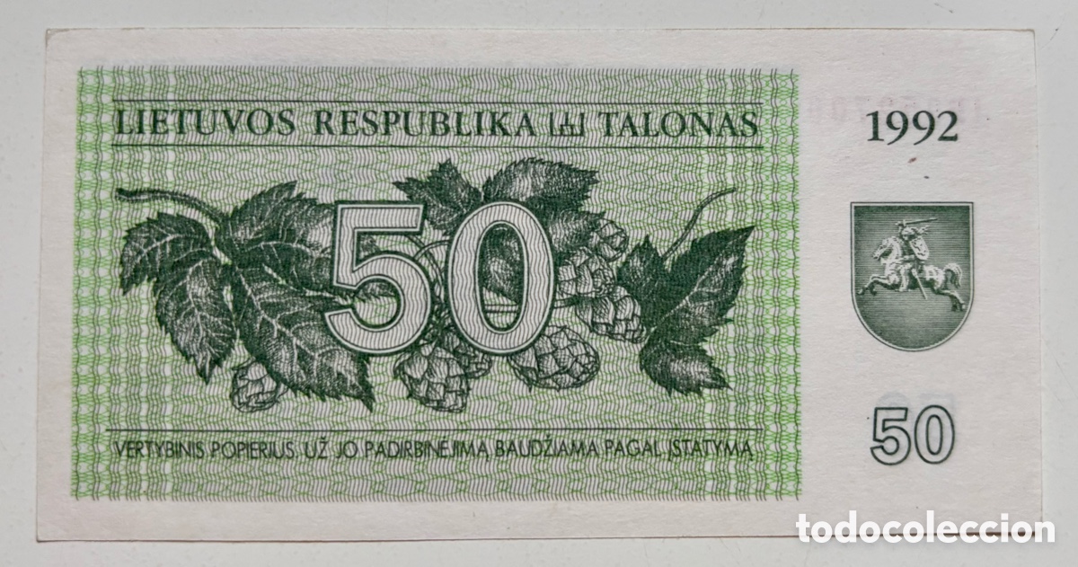 Billetes extranjeros: Billete LITUANIA 50 Talonas 1992 SC - Foto 2