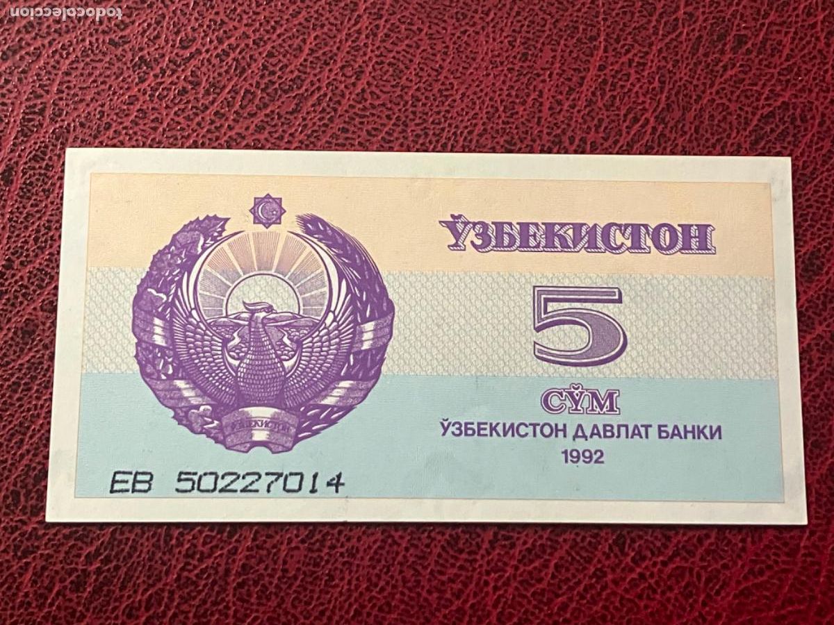 Billetes extranjeros: Uzbekist&aacute;n - Billete 5 sum 1992 - sin circular