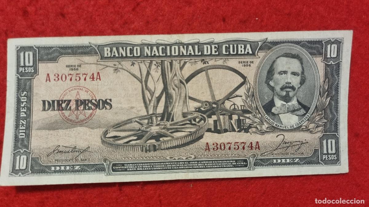 Notas Internacionais: Q10 BILLETE 10 PESOS CUBA 1956 MBC+ ORIGINAL T574