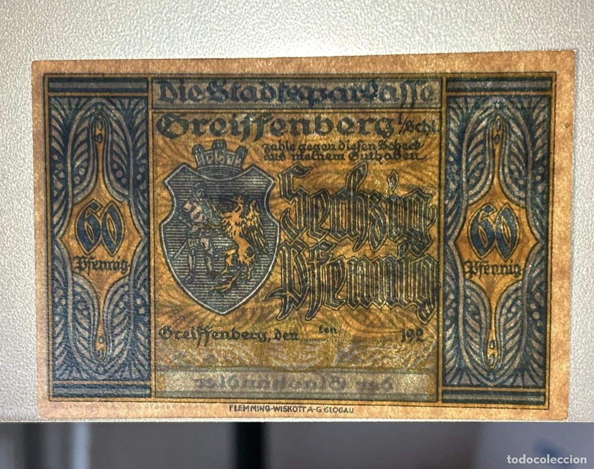 Billetes extranjeros: 60 PFENNIG 1920 GREIFFENBERG. ALEMANIA - Foto 3