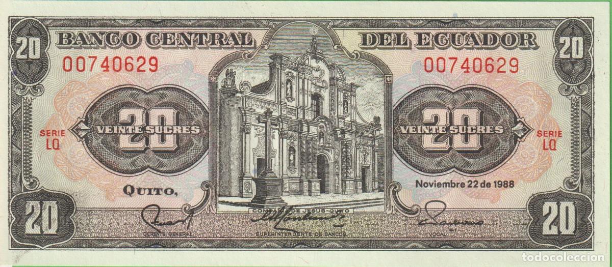 Banconote internazionali: BILLETES - ECUADOR - 20 SUCRES 1988 - SERIE LQ 00740629 - PICK-121a - (SC)