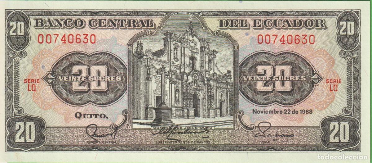 Banconote internazionali: BILLETES - ECUADOR - 20 SUCRES 1988 - SERIE LQ 00740630 - PICK-121a - (SC)