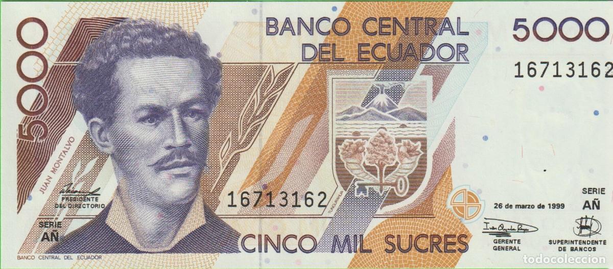 Billets internationaux: BILLETES ECUADOR - 5000 SUCRES - 26-3-99 - SERIE A&Ntilde; - PICK-128c