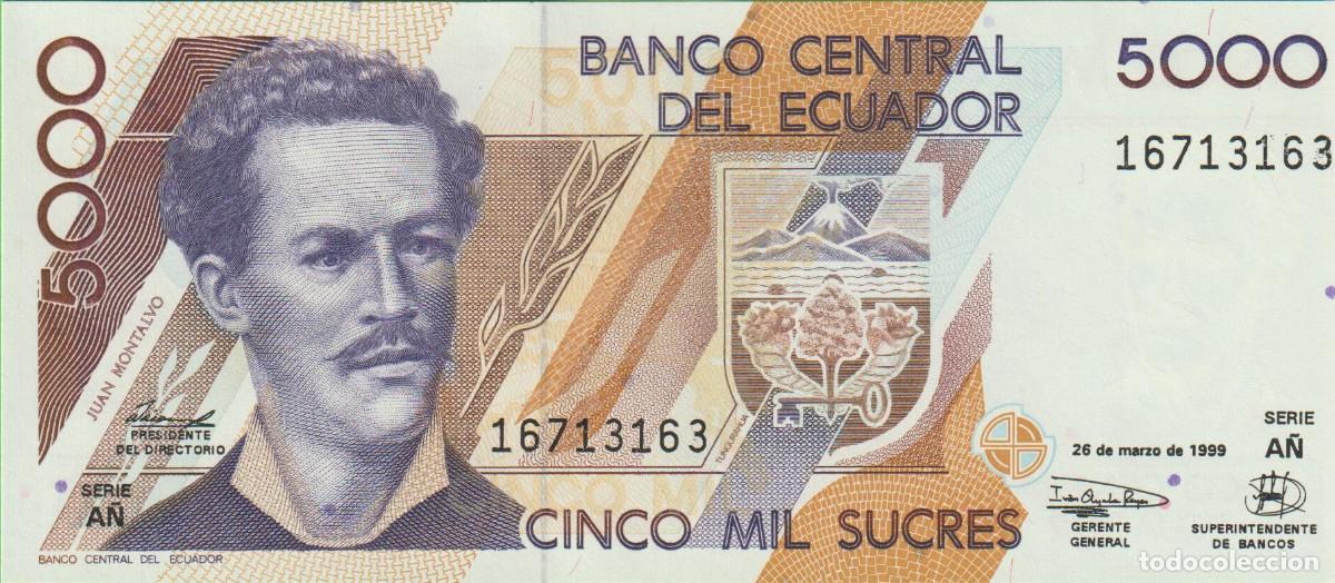 International Banknotes: BILLETES ECUADOR - 5000 SUCRES - 26-3-99 - SERIE A&Ntilde; - PICK-128c