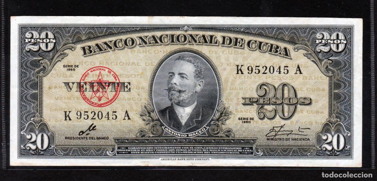 Billetes extranjeros: CUBA 20 PESOS 1960 VF/MBC+ Pick.80c Serie K952045A FIRMA ERNESTO CHE GUEVARA