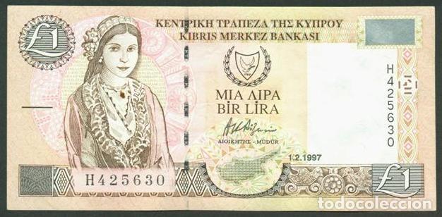 Banconote internazionali: CHIPRE (CYPRUS). 1 lira (pound) 1.2. 1997. Pick 57.
