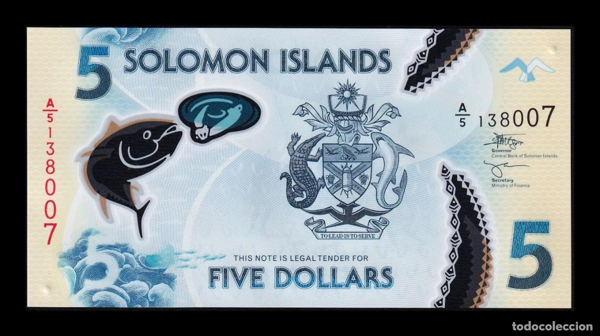 International Banknotes: Islas Salom&oacute;n 5 D&oacute;lares 2019 (2022) Pick 38b Pol&iacute;mero Sc Unc