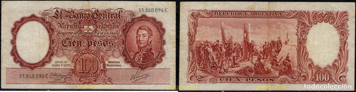 Billetes extranjeros: 11103 ARGENTINA 1964 ARGENTINA 100 PESOS 1963-1964
