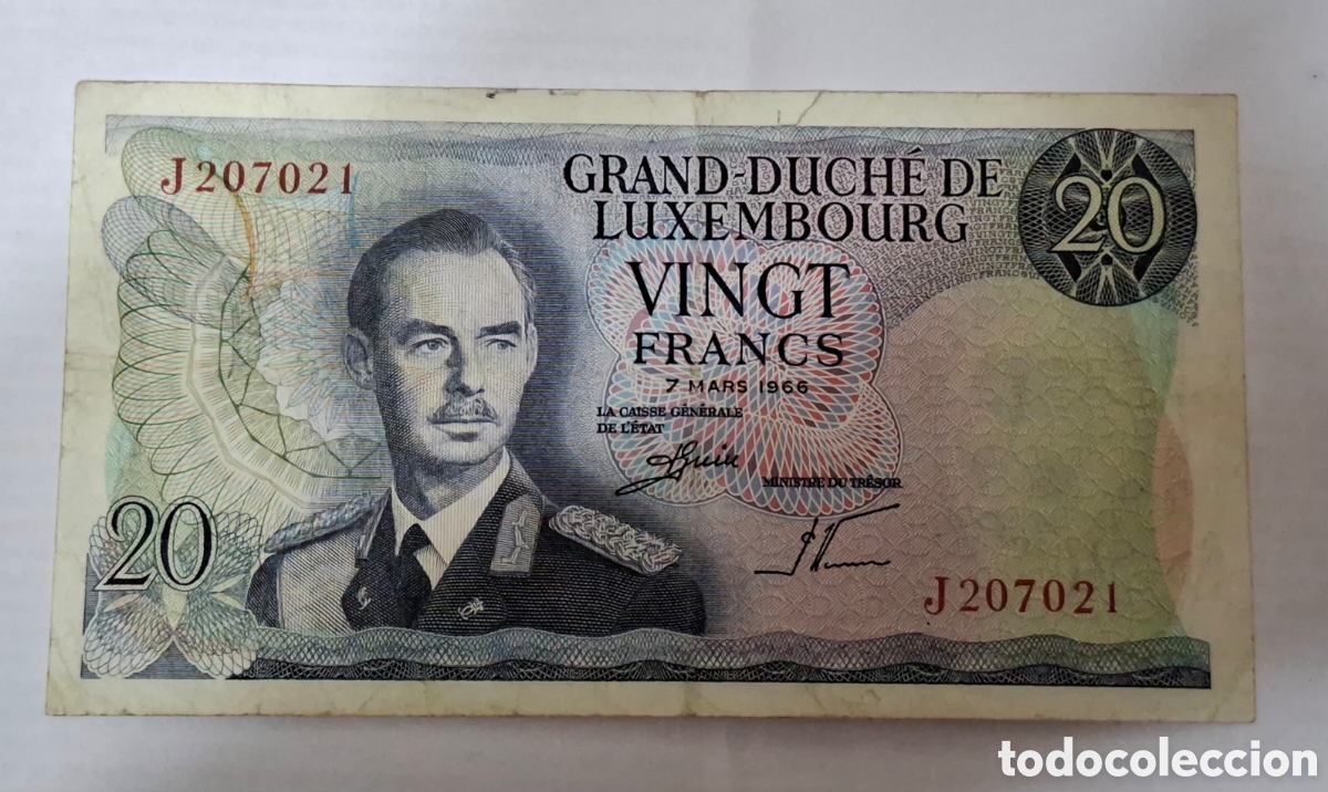 Billetes extranjeros: Billete Luxemburgo,1.966, 20 Franc,BC+.