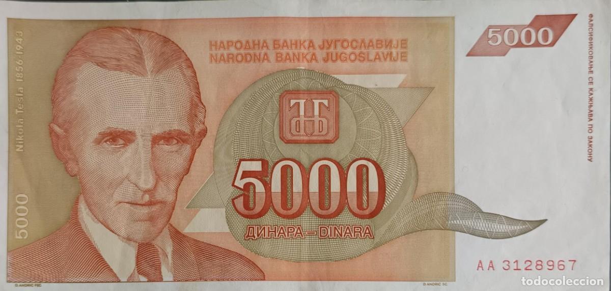 Billetes extranjeros: B143 - Yugoslavia 5.000 Dinara 1993 P128 MBC