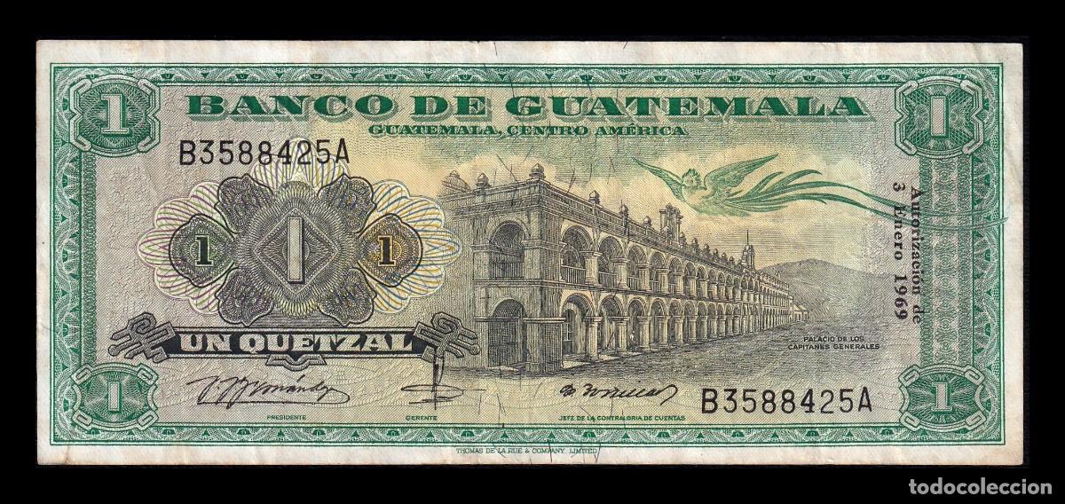 Billetes extranjeros: Guatemala 1 Quetzal 1969 Pick 52f Mbc Vf