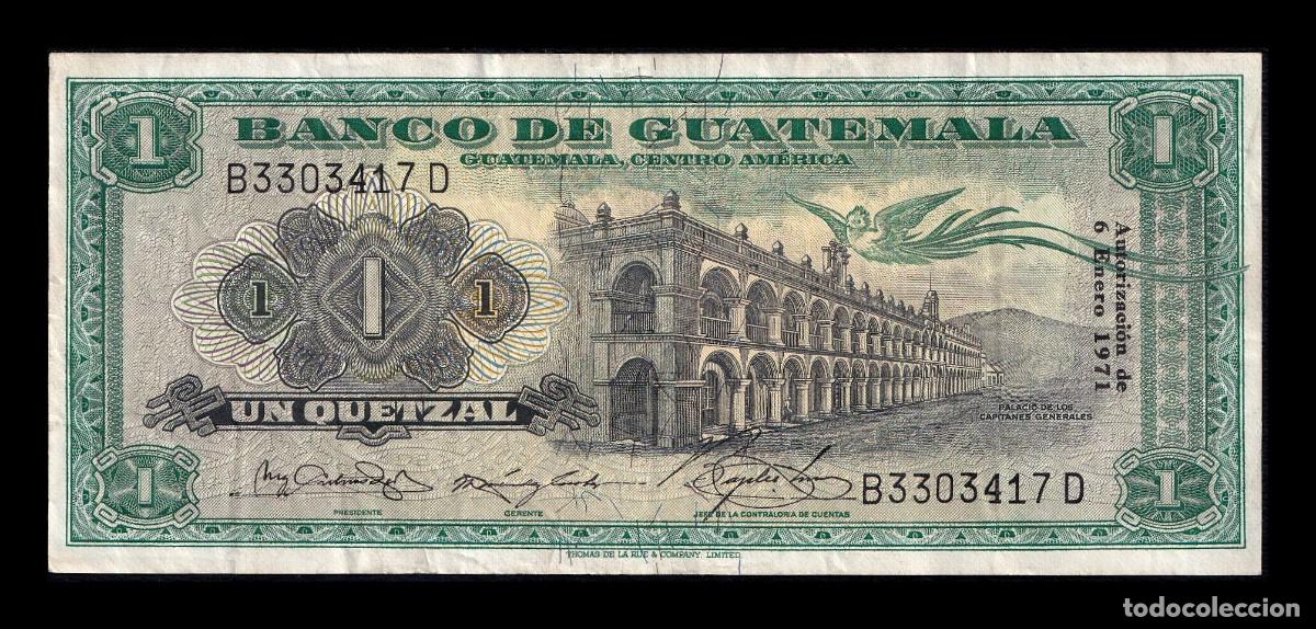 Billetes extranjeros: Guatemala 1 Quetzal 1971 Pick 52h Mbc Vf