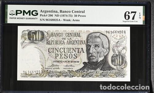 Billetes extranjeros: ARGENTINA * BILLETE 50 PESOS 1974-75 * PMG-67 EPQ TOP POP (IC-1517)