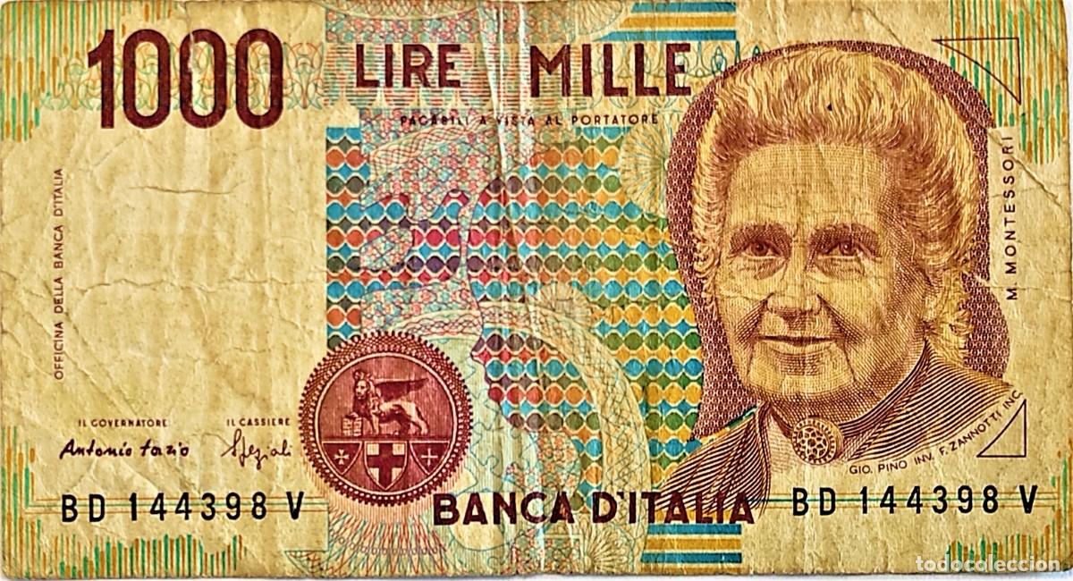 Billetes extranjeros: ITALIA (1990-1994) - 1000 LIRAS - 3-10-1990 - M. MONTESORI - BD 144398 V - 113 X 61 mm - PICK#114b