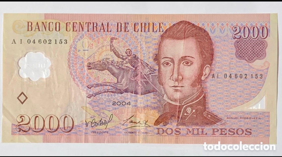 Billetes extranjeros: Billete. Banco Central de Chile. 2000 Pesos. 2004.