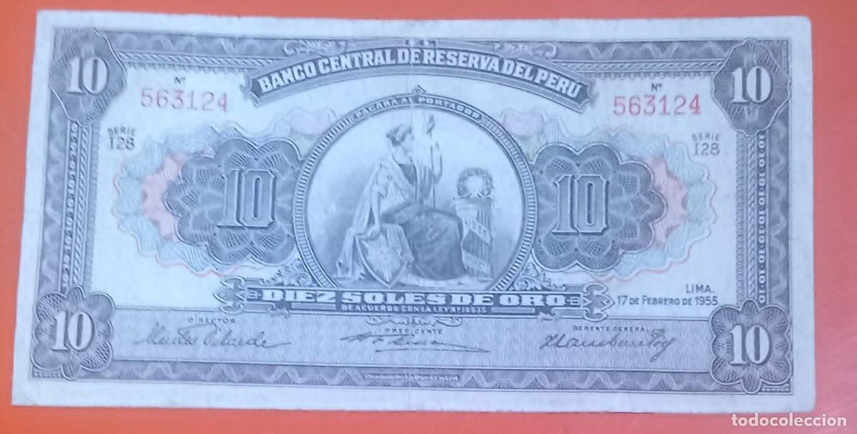 Billetes extranjeros: Billete Peru 1955. Banco Central de Reserva. 10 Soles de Oro.