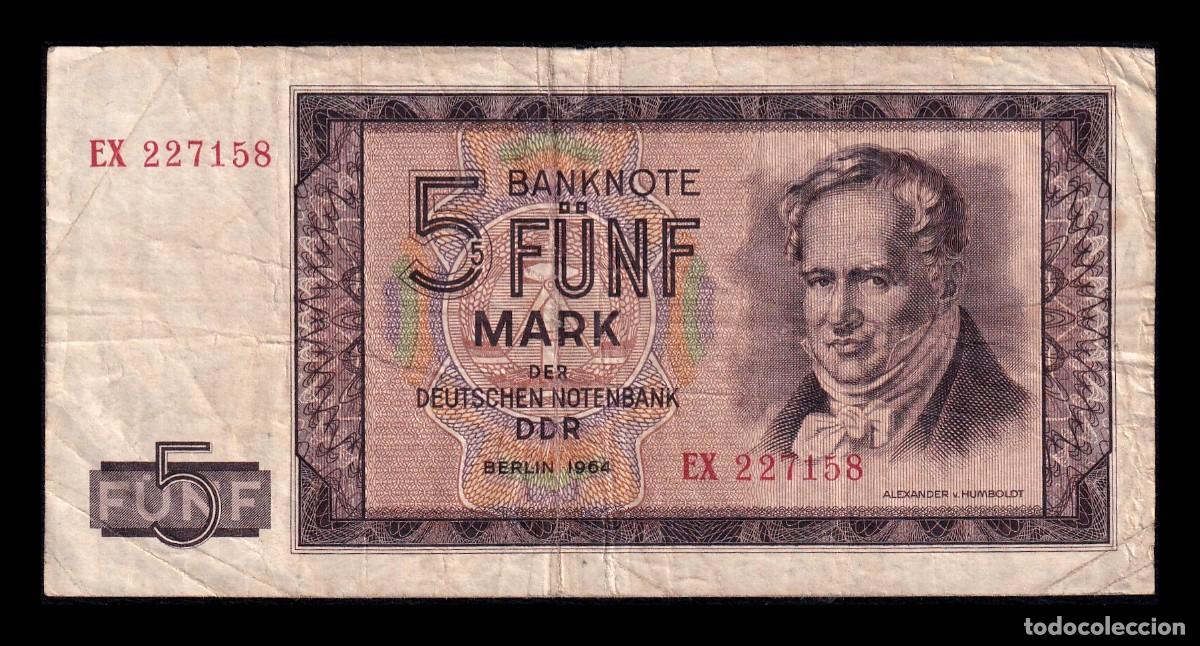 Billetes extranjeros: Alemania Rep&uacute;blica Democr&aacute;tica DDR 5 Marcos 1964 Pick 22