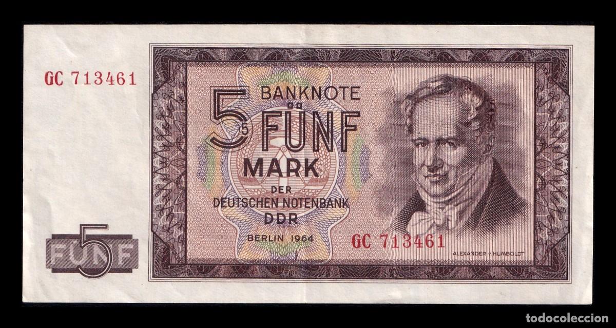 Billetes extranjeros: Alemania Rep&uacute;blica Democr&aacute;tica DDR 5 Marcos 1964 Pick 22 Ebc Xf