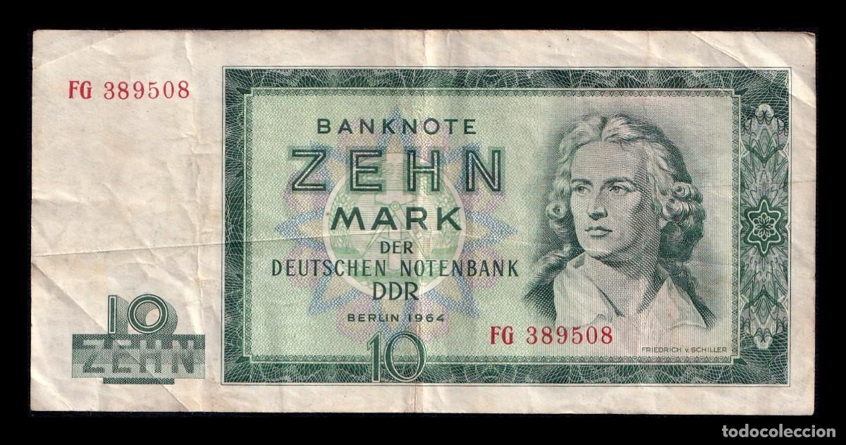 Billetes extranjeros: Alemania Rep&uacute;blica Democr&aacute;tica DDR 10 Marcos 1964 Pick 23 Bc/Mbc F/Vf